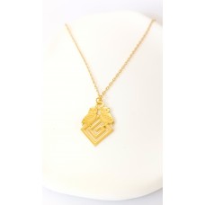 Ασημένιο κολιέ επιχρυσωμένο - Κουκουβάγιες πάνω σε τετράγωνο μαίανδρο (μεγάλο μέγεθος) (SN140)